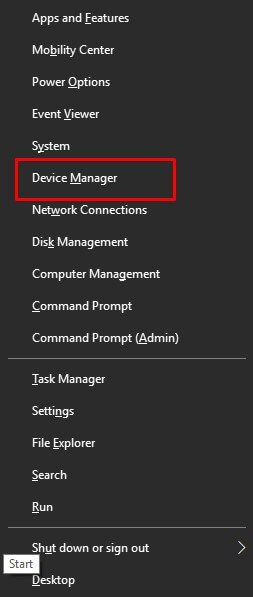 Device manager from context menu list