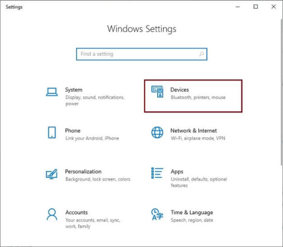 devices in windows settings
