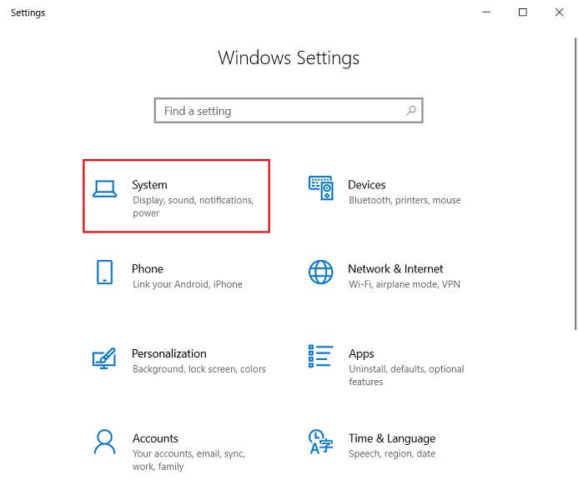 Select System from Windows Settings