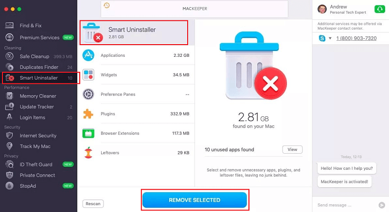 remove selected to delete your choice of apps