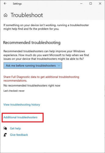 Click On Additional Troubleshooters