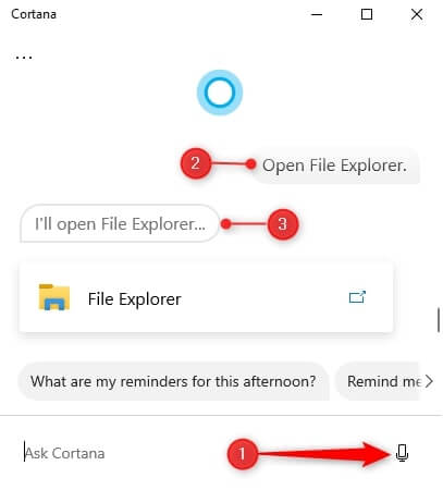 open file explorer by asking cortana