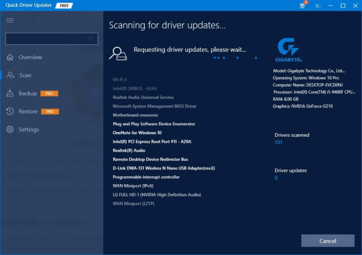 Quick Driver Updater Scanning Process