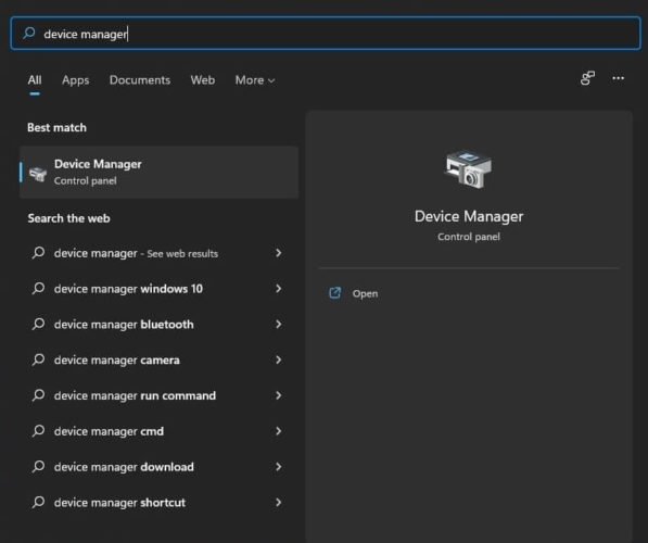 Selecting Device Manager Using Start Menu Search In Windows 11