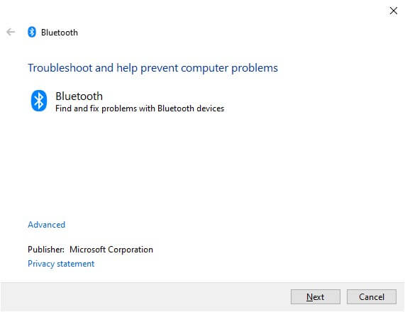 Click On Next for Troubleshooting Bluetooth Driver