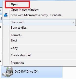 Open My Computer And Right Click On The Disk Drive And Select Open