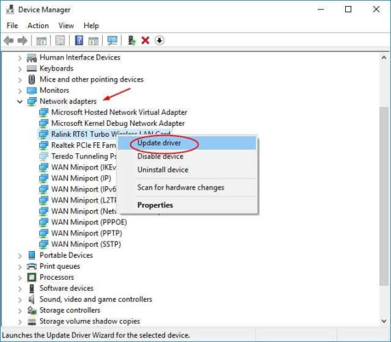 Update Microsoft Hosted Network Virtual Adapter Driver