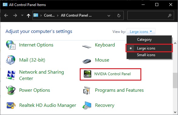 Choose the NVIDIA Control Panel