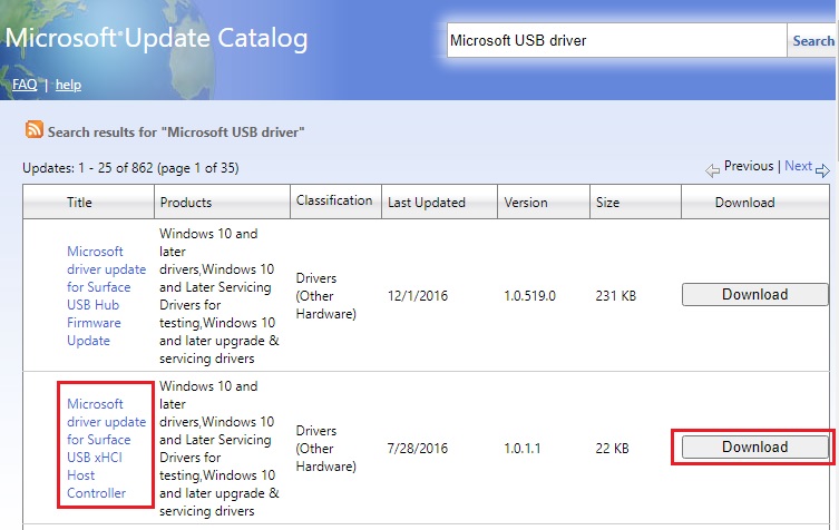 Download Microsoft driver update for the Surface USB xHCI Host Controller