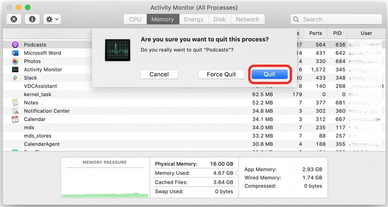 Quit App from Activity Monitor on Mac