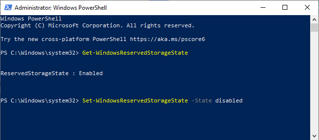 WindowsReservedStorageState command in PowerShell