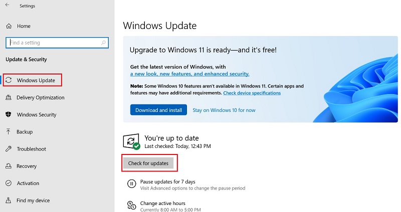 check for updates in Windows-11
