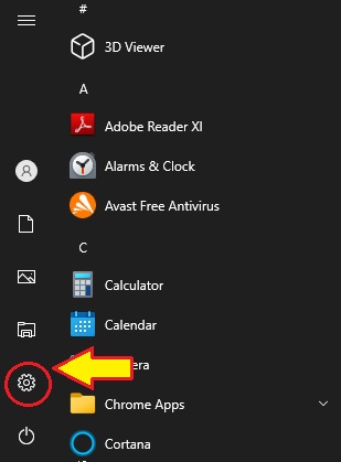 Click on Setting Gear Icon from Start Menu