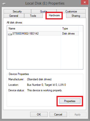 Click on The Hardware Tab an Then Select Properties