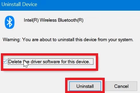 Delete The Driver Software For This Device To Uninstall Bluetooth Driver