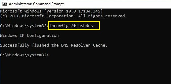 ipconfig flushdns in Command Prompt