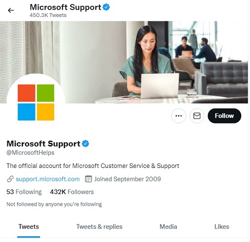 Microsoft support twitter handle