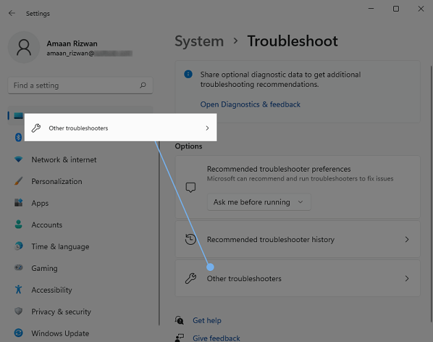 Other troubleshooter in windows 11