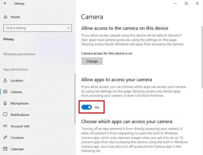 Toggle On Allow Apps To Access Your Camera