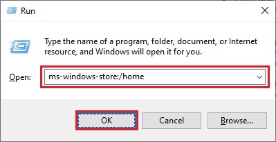 Type ms-windows-store-home in Run Utility