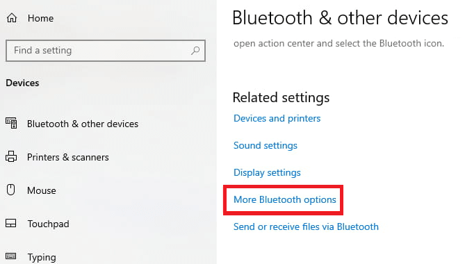 Under Related Settings Look For More Bluetooth Options