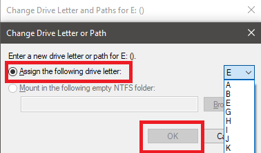 Assign the following letter to your drive (as you wish) and click OK