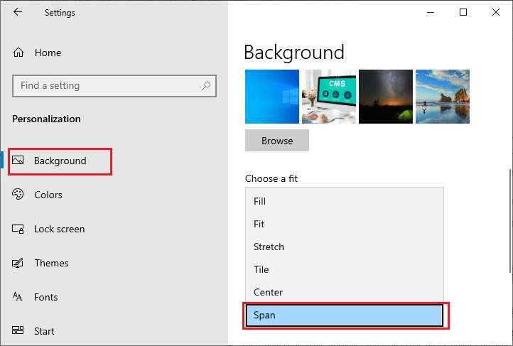 Choose Background And Then Click On Span