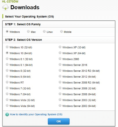 Click Downloads and choose the correct OS Family and version
