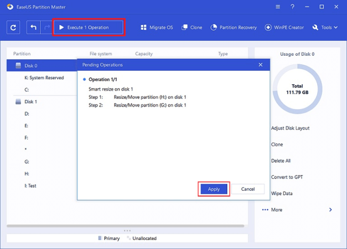 Click On Apply In Easeus Partition Manager To Save All Changes