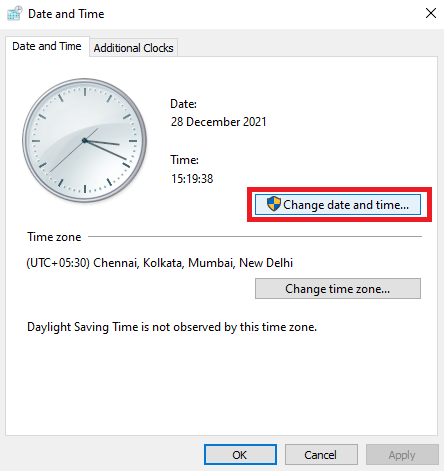 Click on Change Time And Date
