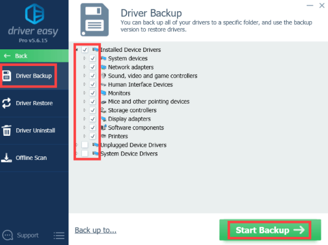 Click On Driver Backup And Click On Start Backup inb Driver Easy