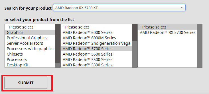 Click On Submit button to download AMD Radeon Rx 5700 Xt Drivers