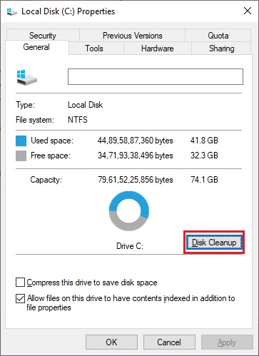 disk cleanup for local disk C