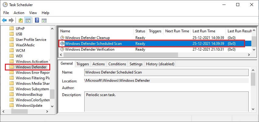 Double Click On Windows Defender Scheduled Scan