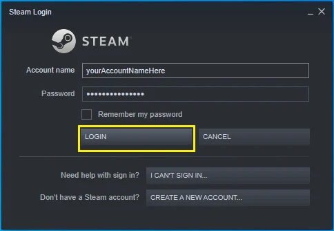 Enter Account Name And Password For Login Steam