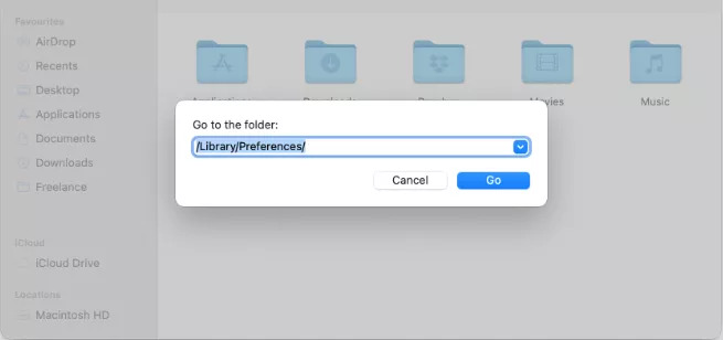 Go to Library - preference folder in mac