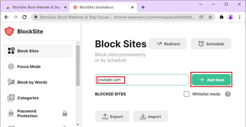 Input Website Address for Block in Chrome