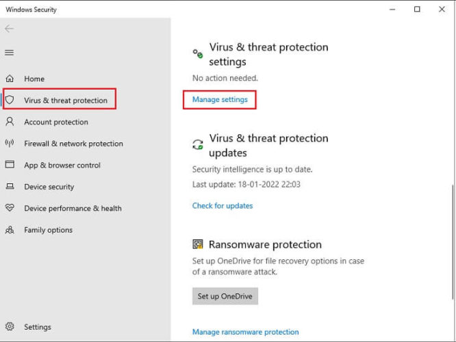 Manage Virus And Threat Protection Settings