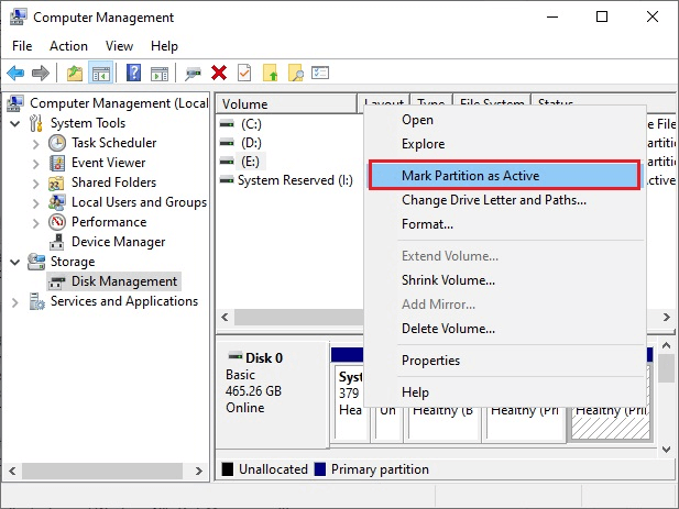 Mark Partition As Active