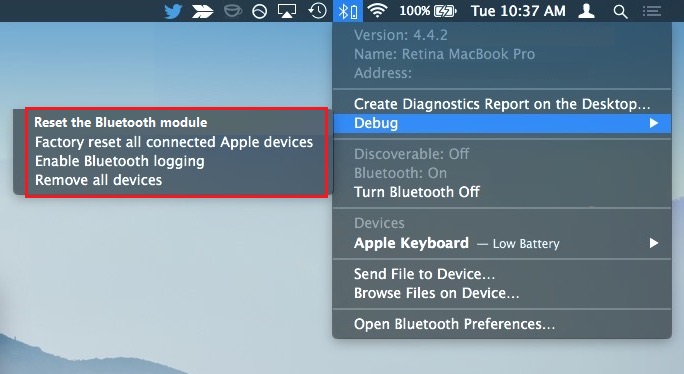 Three bluetooth debug option in Mac