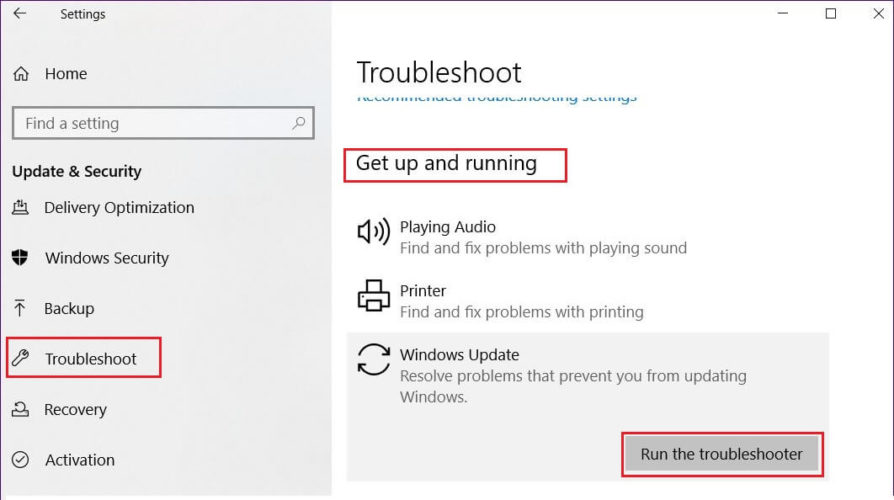 run the troubleshooter for windows update