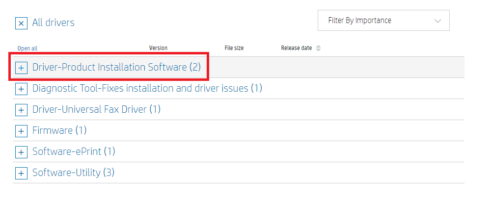 Scroll Down and Expand Driver Product Installation Software Under All Drivers