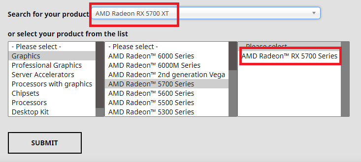 Search for AMD Radeon Rx 5700 Xt or Select the Product From the List