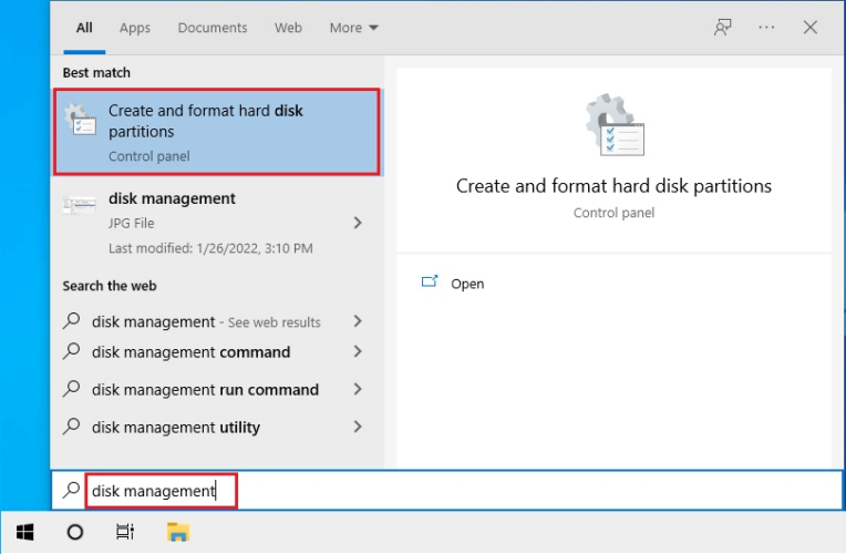Search For Disk Management And Select Create And Format Hard Drive Partitions