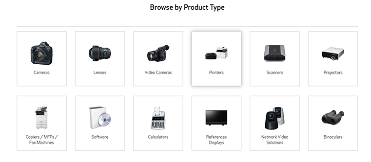 Select the Canon Printer category under Browser by Product Type head
