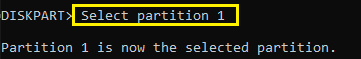 Select Partition 1 Is The Command