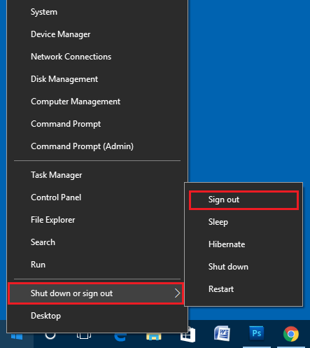 Shut Down Or Sign Out On Start Menu