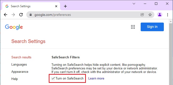 Turn on SafeSearch