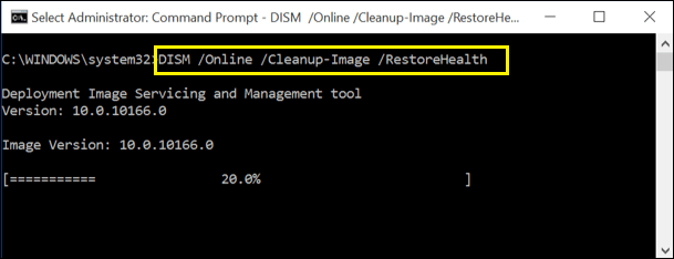 Type ‘dism /Online /Cleanup-image /Restorehealth’ command and press enter