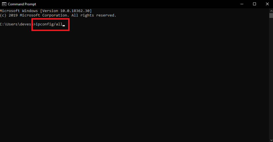 Type Ipconfig/all In Command Prompt